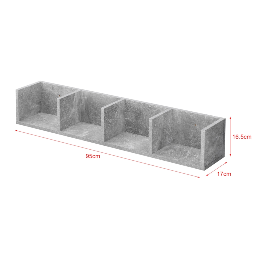 Mensola da Parete con 4 Scomparti a Forma di U Consolle Pensile 95 x 17 x 16,5 cm Portaoggetti Libreria - Effetto Cemento