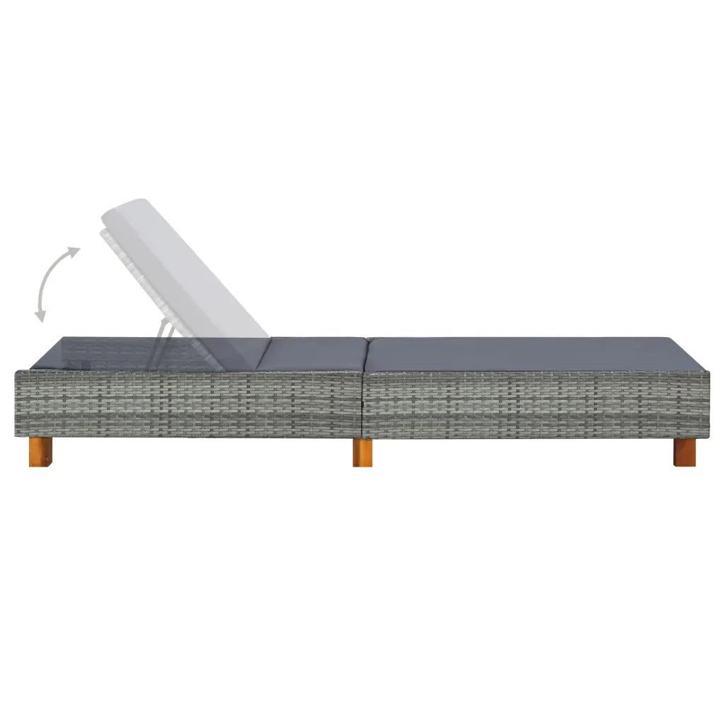 Lettino Prendisole con Cuscino in Polyrattan Grigio 310475