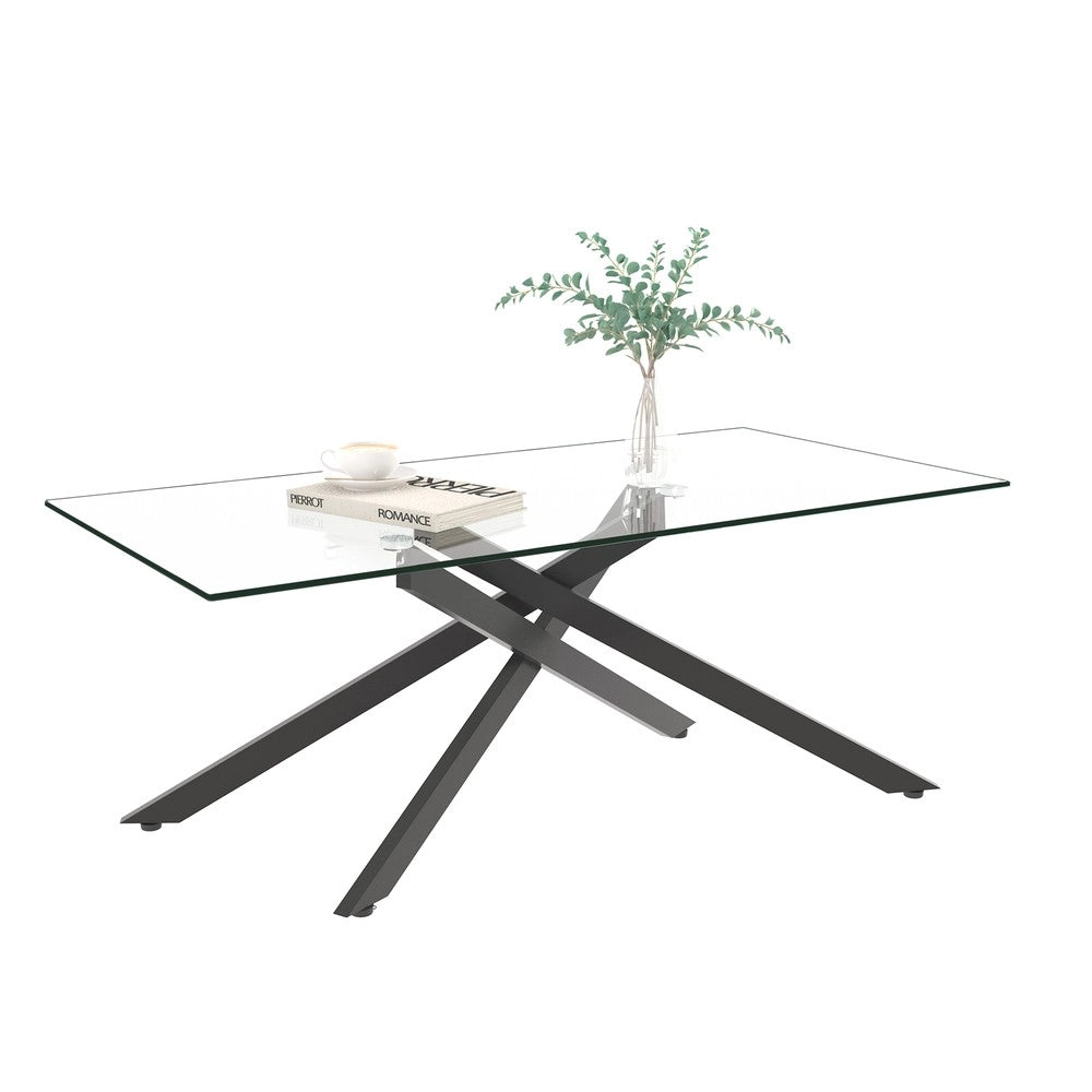 Tavolino da Caff¨¨ in Vetro Temperato ¨C MINIMAL ¨C Nero, Gambe in Metallo, Rettangolare 120x60x46 cm