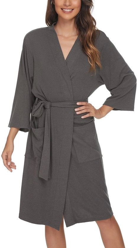 Badjas da donna 100% cotone, badjas leggere da donna, kimono da sauna, kamerjas sauna (grigio scuro melange, S)
