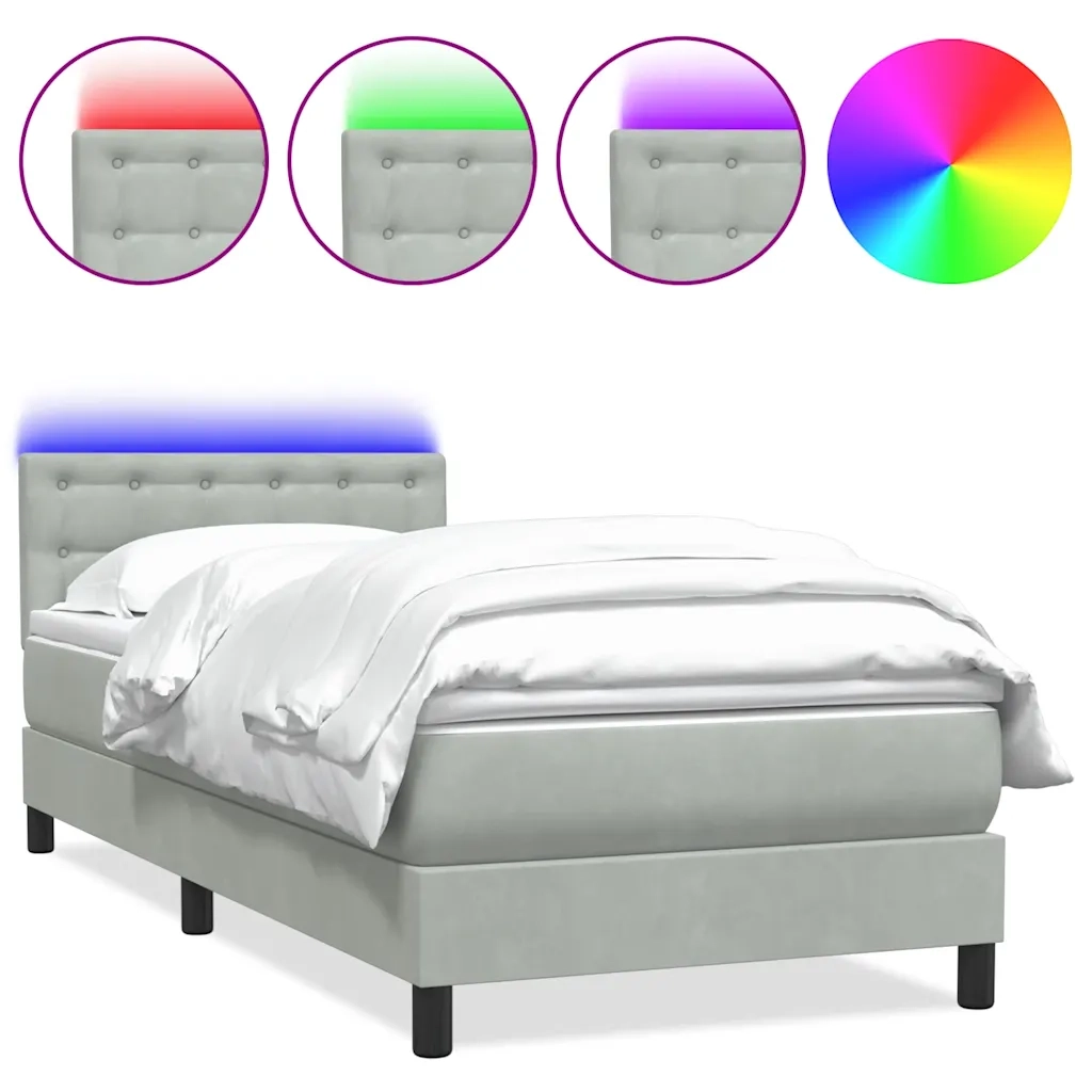 Letto a Molle con Materasso e LED Grigio Chiaro 80x210 cm Velluto 3317241