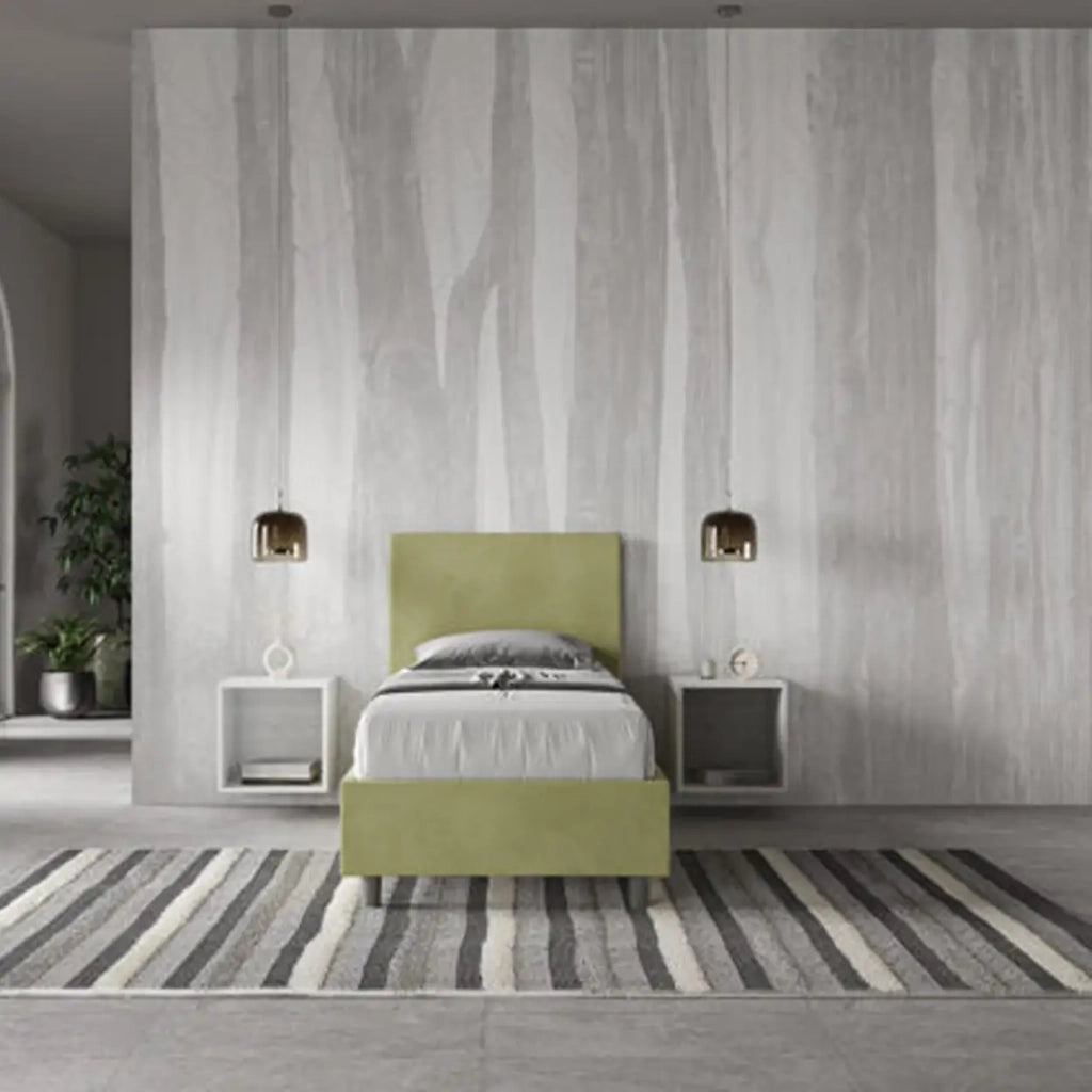 Letto singolo senza rete imbottito 80x210 microfibra tè verde Adele