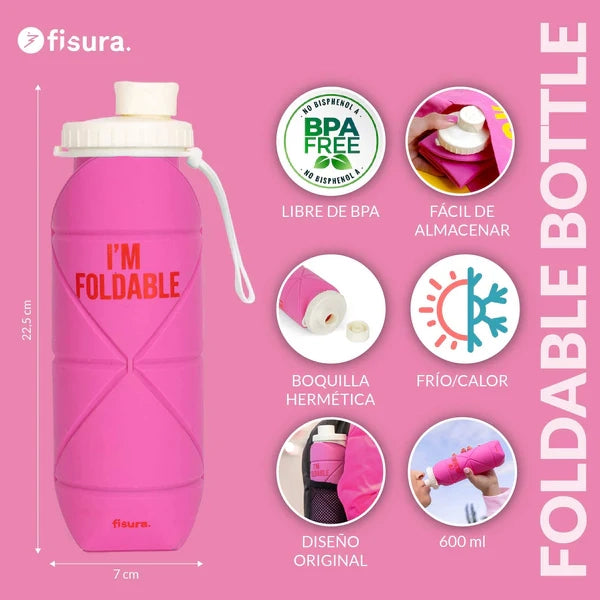 Bottiglia pieghevole con scritta "I'm foldable"
