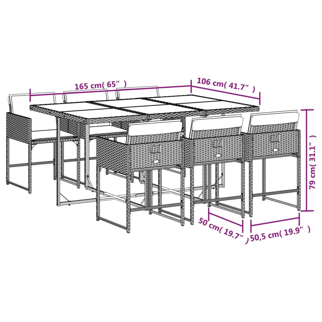 Set da Pranzo da Giardino 7 pz con Cuscini in Polyrattan Grigio 3278035
