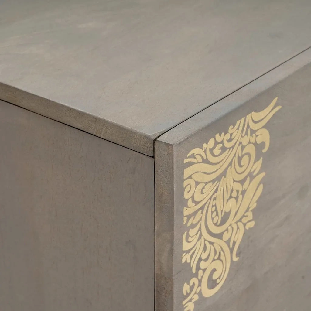 Credenza-Buffet-Armadio da cucina Grigio e Oro 80 x 33 x 75 cm Legno di mango massello