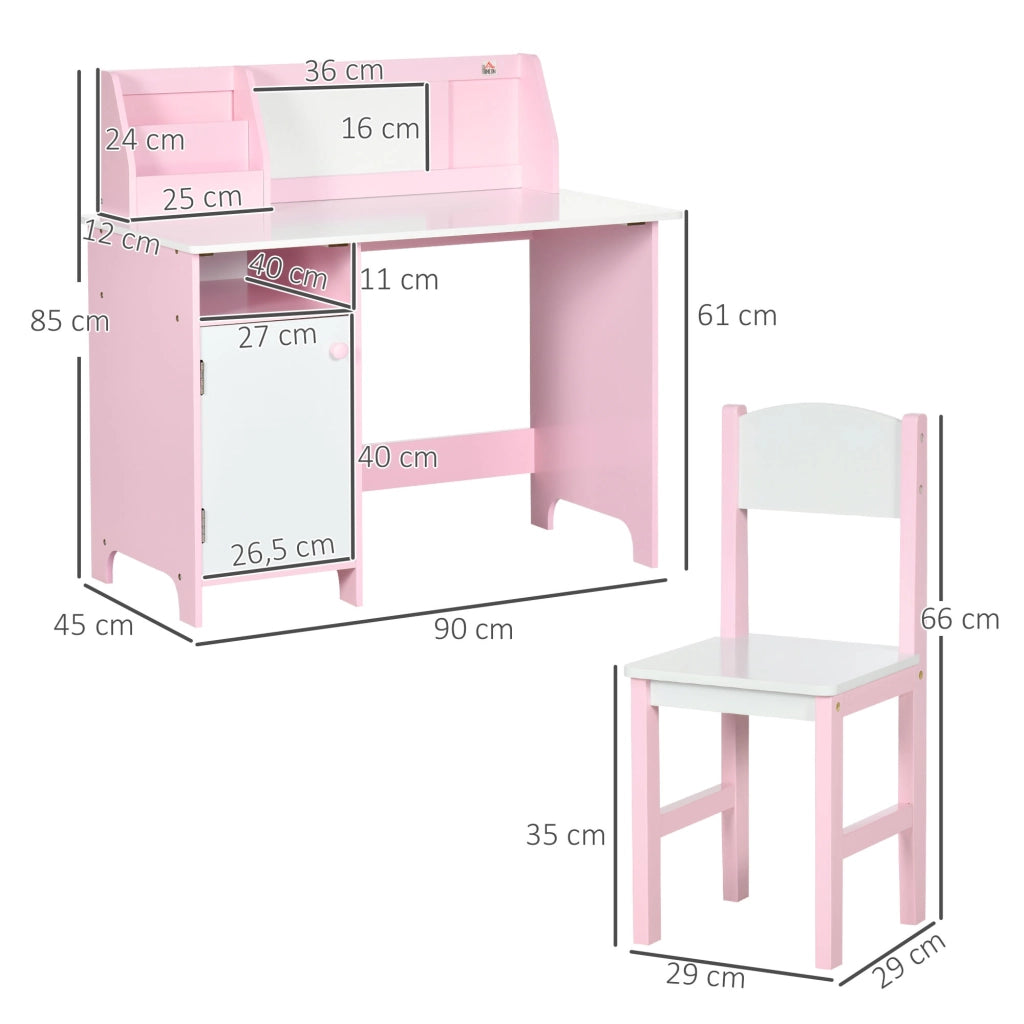 Scrivania per Bambini con Sedia e Ripiani ¨C Zephmum ¨C Rosa 90x45x85 cm