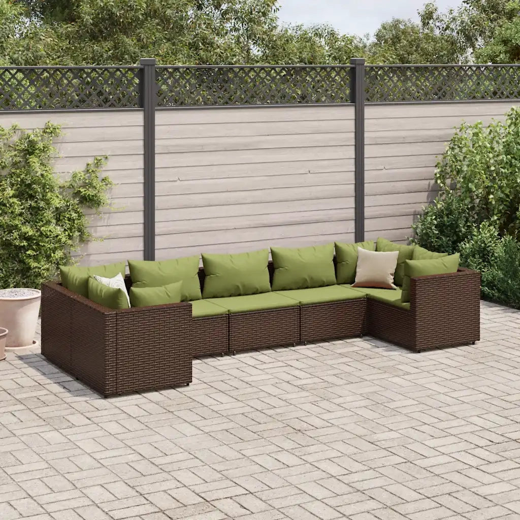 Set Divani da Giardino 7 pz con Cuscini in Polyrattan Marrone