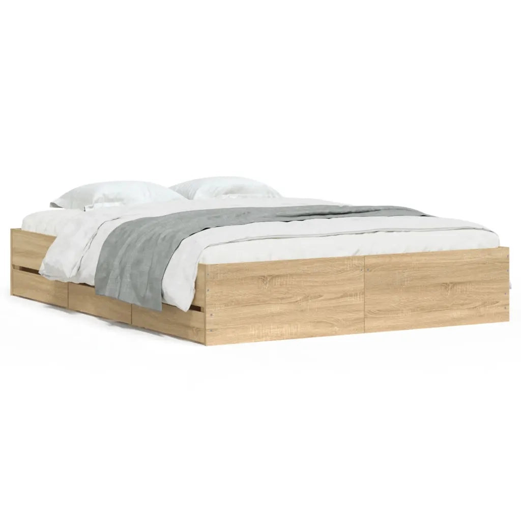 Giroletto Cassetti-Struttura Letto con contenitore Rovere Sonoma 150x200 cm Legno Multistrato 131717