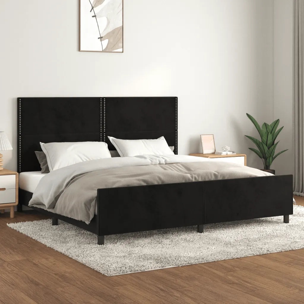 Letto matrimoniale | Letto per adulti | Giroletto senza Materasso Nero 200x200 cm in Velluto