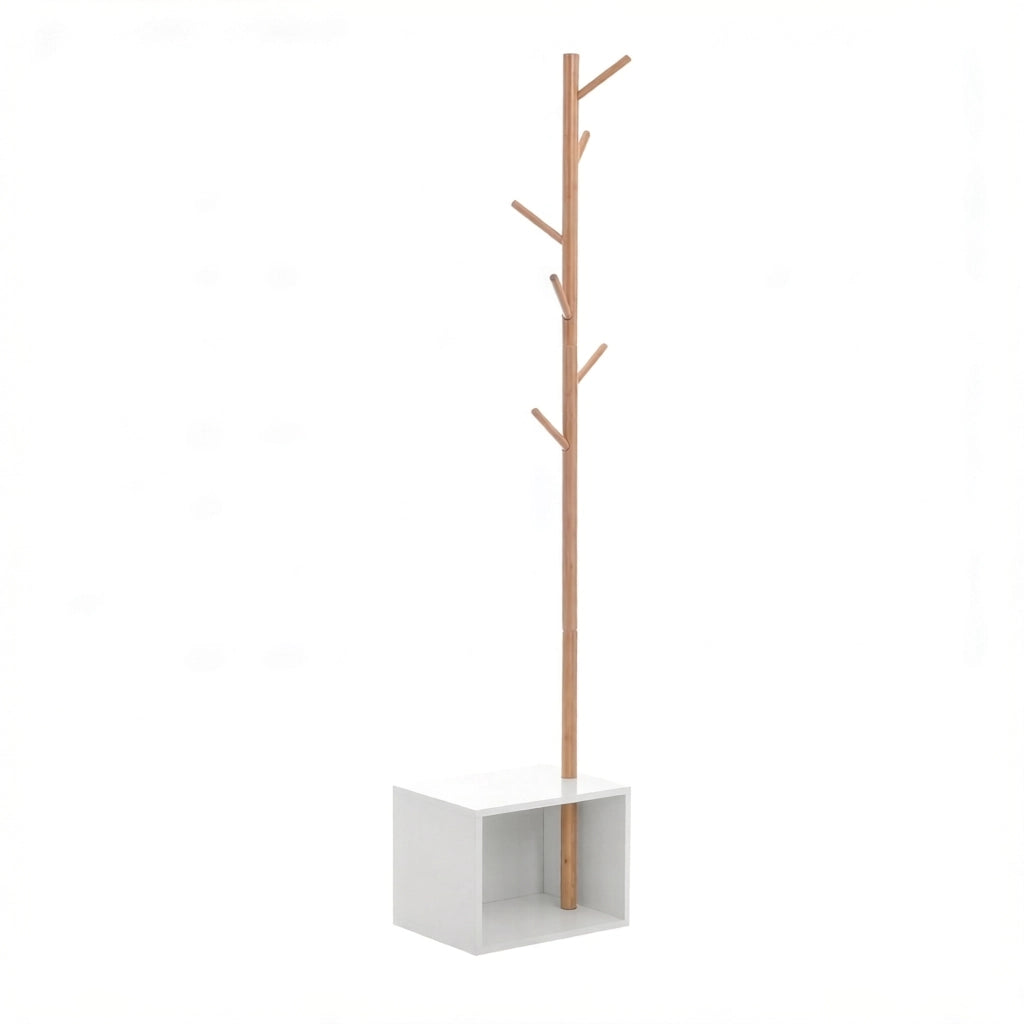 Mobile ingresso con 6 ganci e panca; in MDF e bambù; 40×30×180 cm