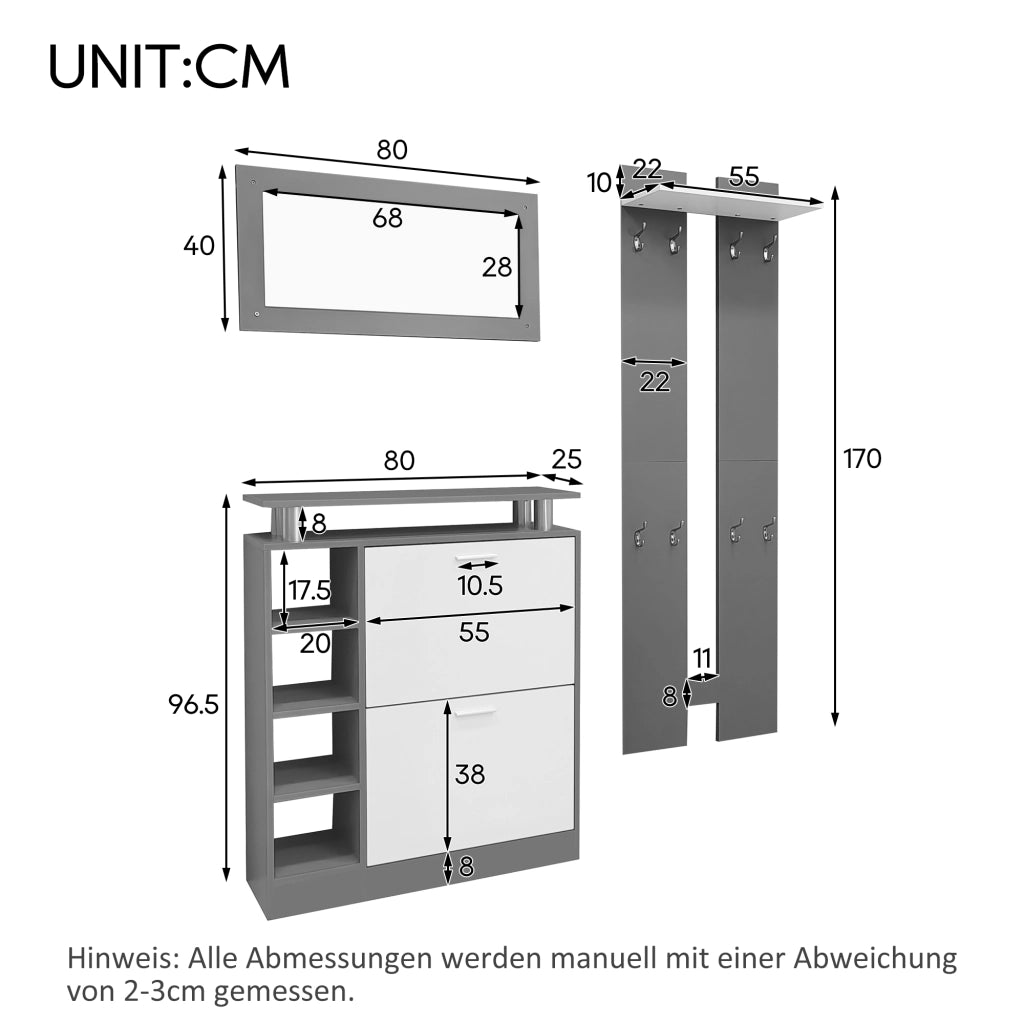 Set Ingresso con Specchio, Scarpiera, Ripiani e Appendiabiti ¨C Xylo ¨C Antracite, 80x25x96.5 cm