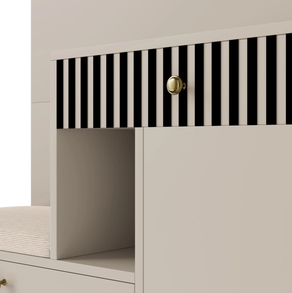 Mobile da ingresso 110x37x185.5 cm con specchio e seduta imbottita in MDF
