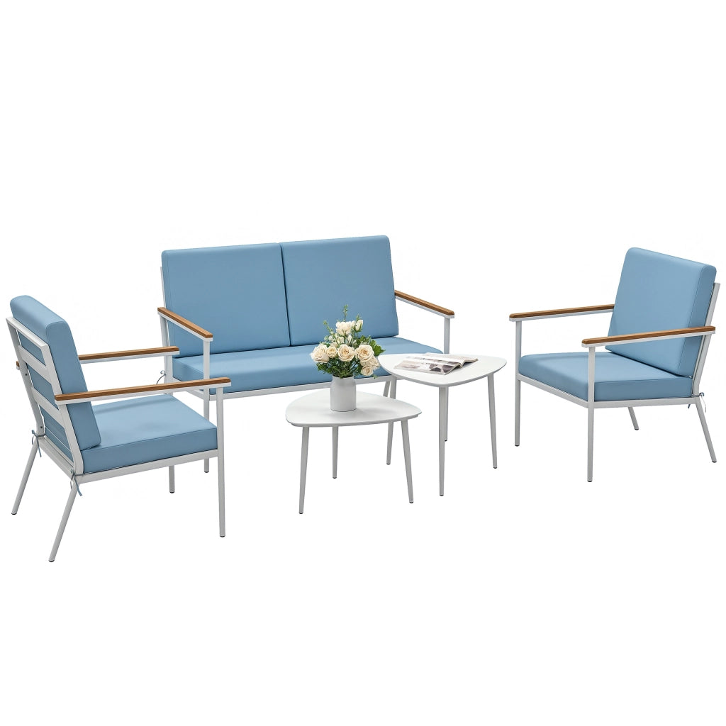 Set giardino 5 pezzi con divano, 2 poltrone e 2 tavolini ¨C Minimal ¨C blu chiaro