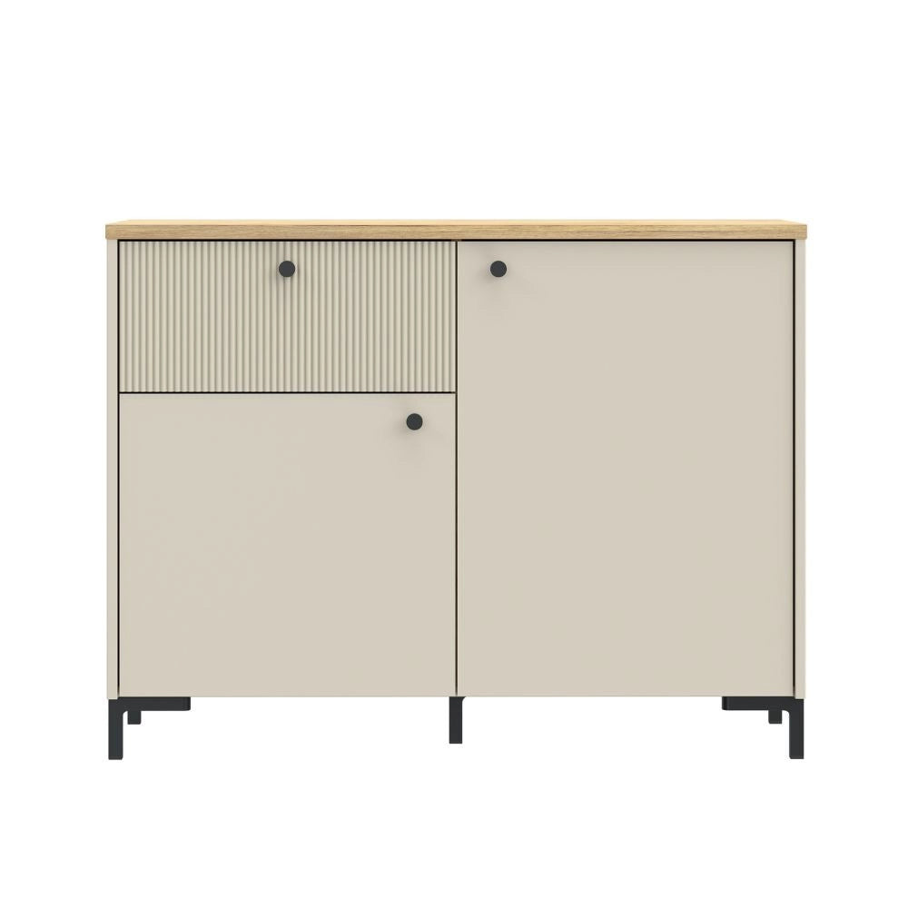 Madia Unit Cashmere con 2 Ante, Cassetto Cannettato e Top Rovere