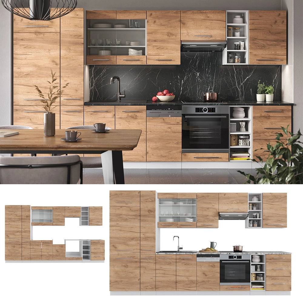 Cucina componibile Fame-Line Rovere dorato/Bianco 355 cm, PL Antracite Vicco