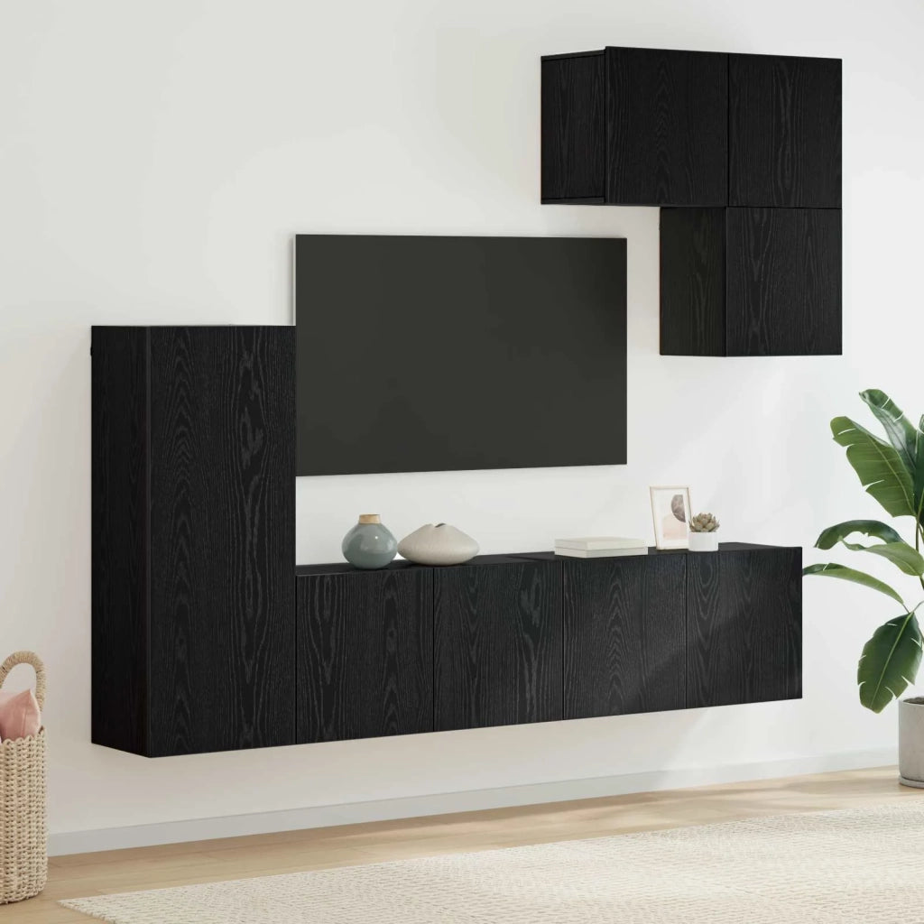 Unità TV da Parete 5 pz Rovere Nero Legno ingegnerizzato 3402769