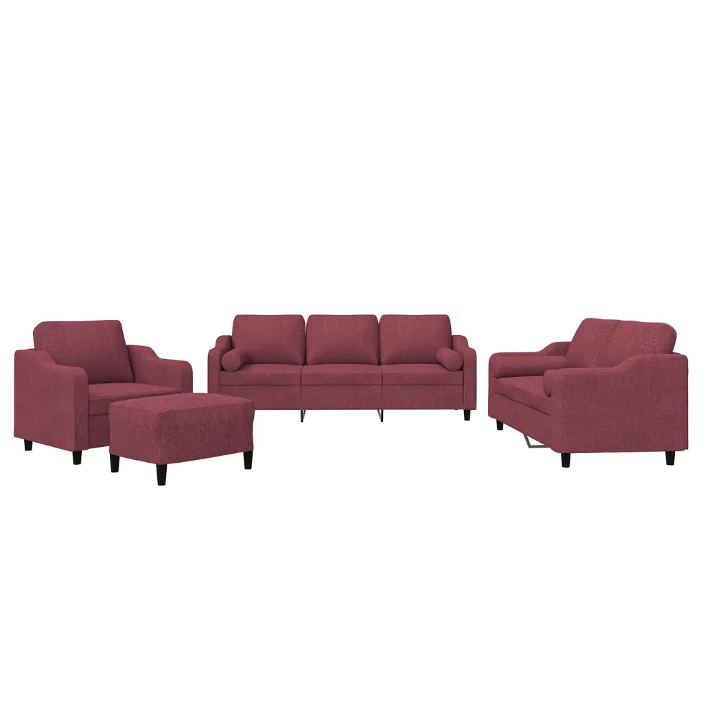 Set di Divani 4 pz con Cuscini Rosso Vino in Tessuto