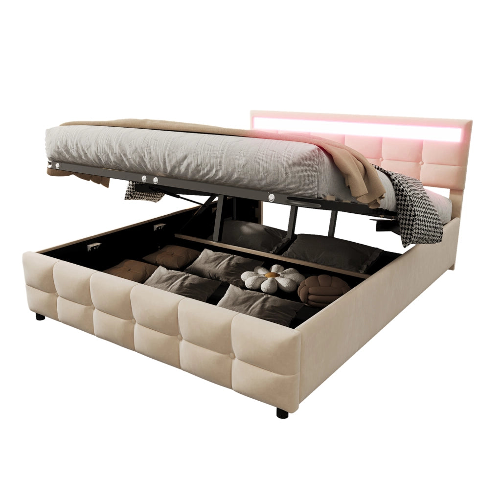 Letto imbottito 180x200 cm con LED e vano contenitore idraulico
