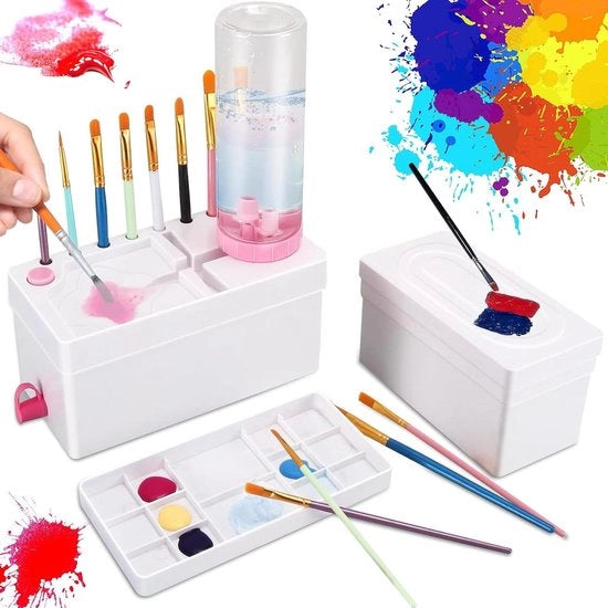 Pulitore e Oliere per Pennelli 4 in 1 con Palette per Acquerelli e Pittura Acrilica - Rosa