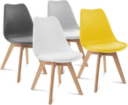 Set di 4 sedie SARA a colori misti, grigio scuro, grigio chiaro, bianco e giallo