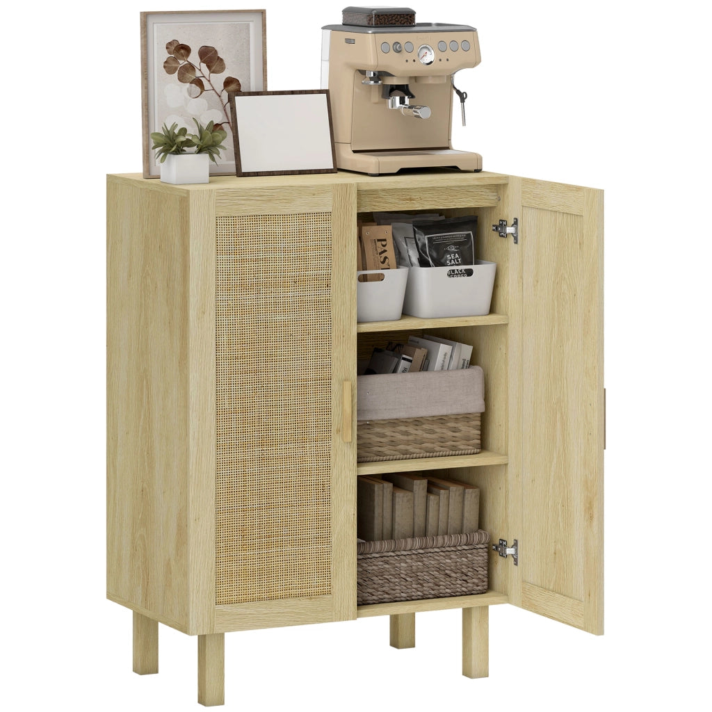 Credenza Boho con Ante a Griglia e Ripiani Regolabili ¨C Xylo ¨C Legno Naturale 73x41x102 cm