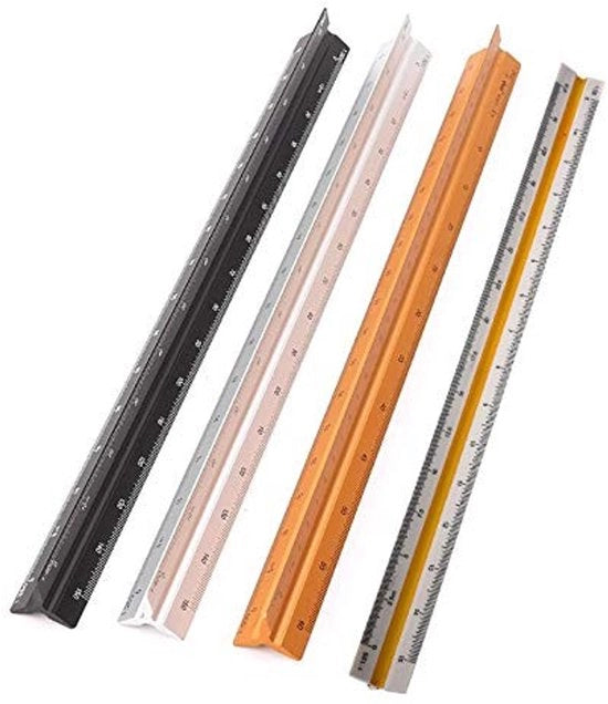Scala a forma di triangolo - 30 cm - Scali 1:20/1:25/1:50/1:75/1:100/1:125 - Professionale - Architettura/Tecnica - Livello