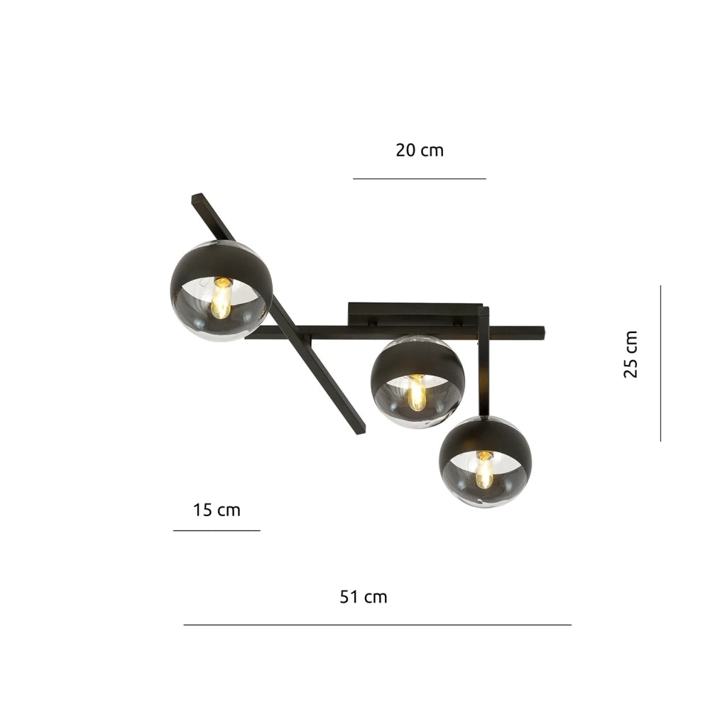 Plafoniera Moderna Teti Acciaio Nero 3 Luci E14 Ip20