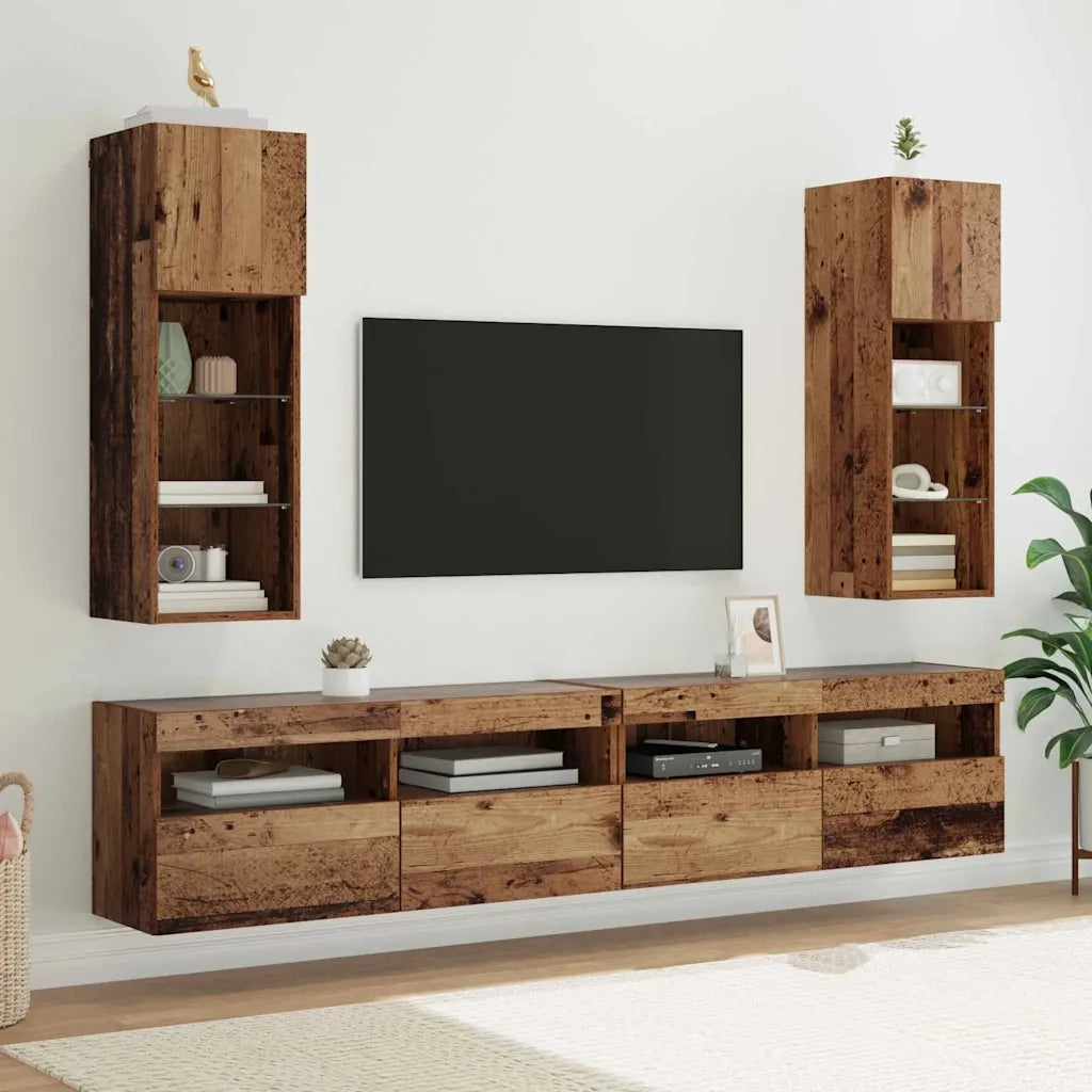 Mobile TV da Parete | Armadietto TV | Mobile Porta TV con LED Legno vecchio 30,5 x 30 x 90 cm