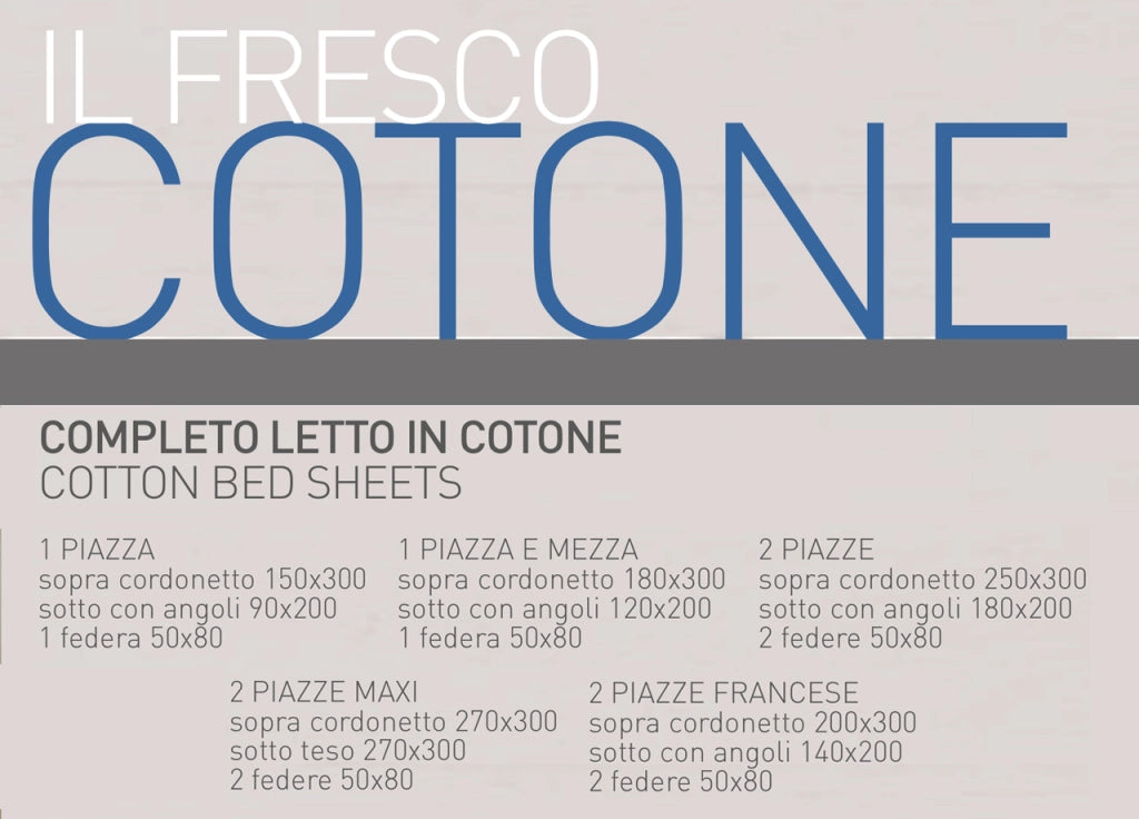 Completo Lenzuola Made In Italy In Puro Cotone Tinta Unita Varie Colorazioni - 1 Piazza e Mezza - Avio
