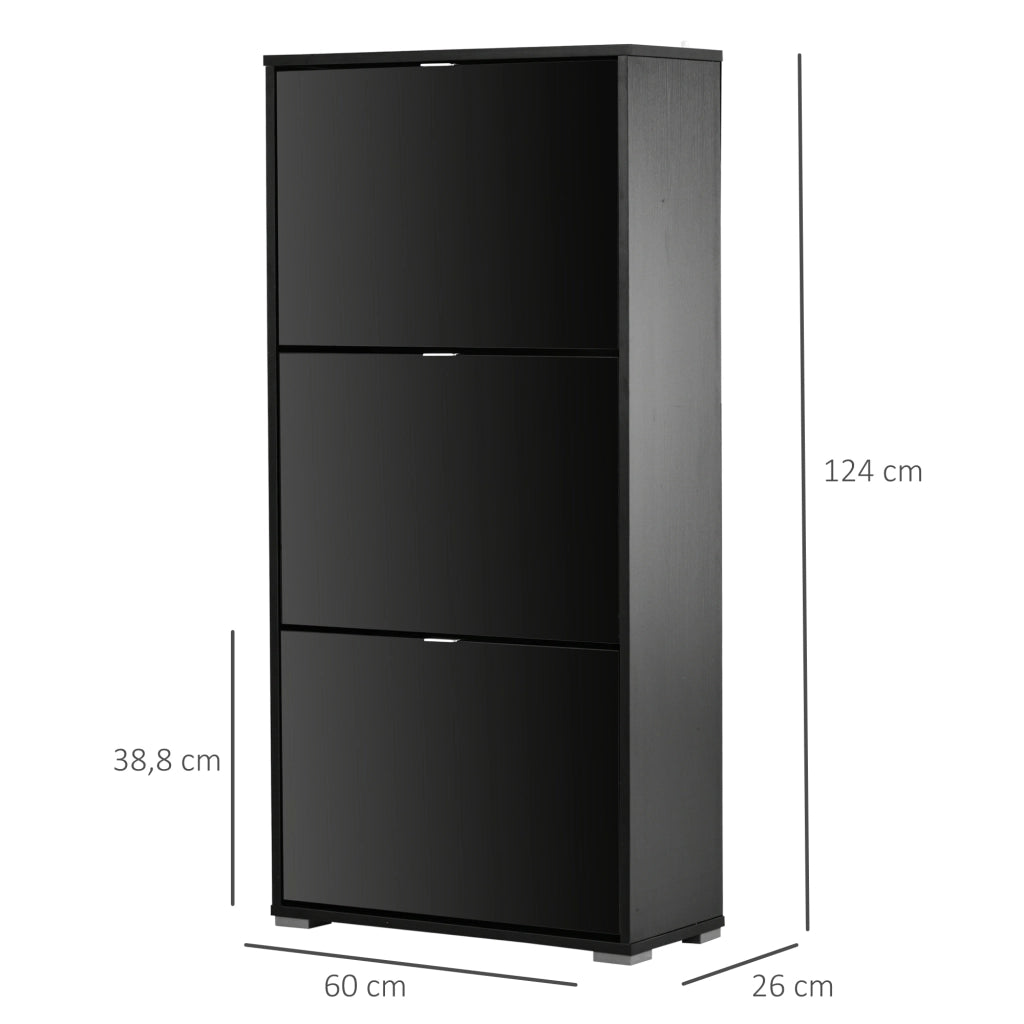Scarpiera 3 ante 3 compartimenti ¨C zephmum ¨C legno laccato nero 60x26x124 cm