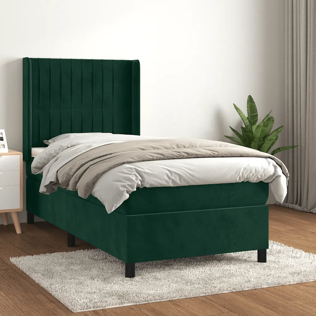 Letto singolo | Letto per adulti | Giroletto a Molle con Materasso Verde Scuro 80x200 cm Velluto