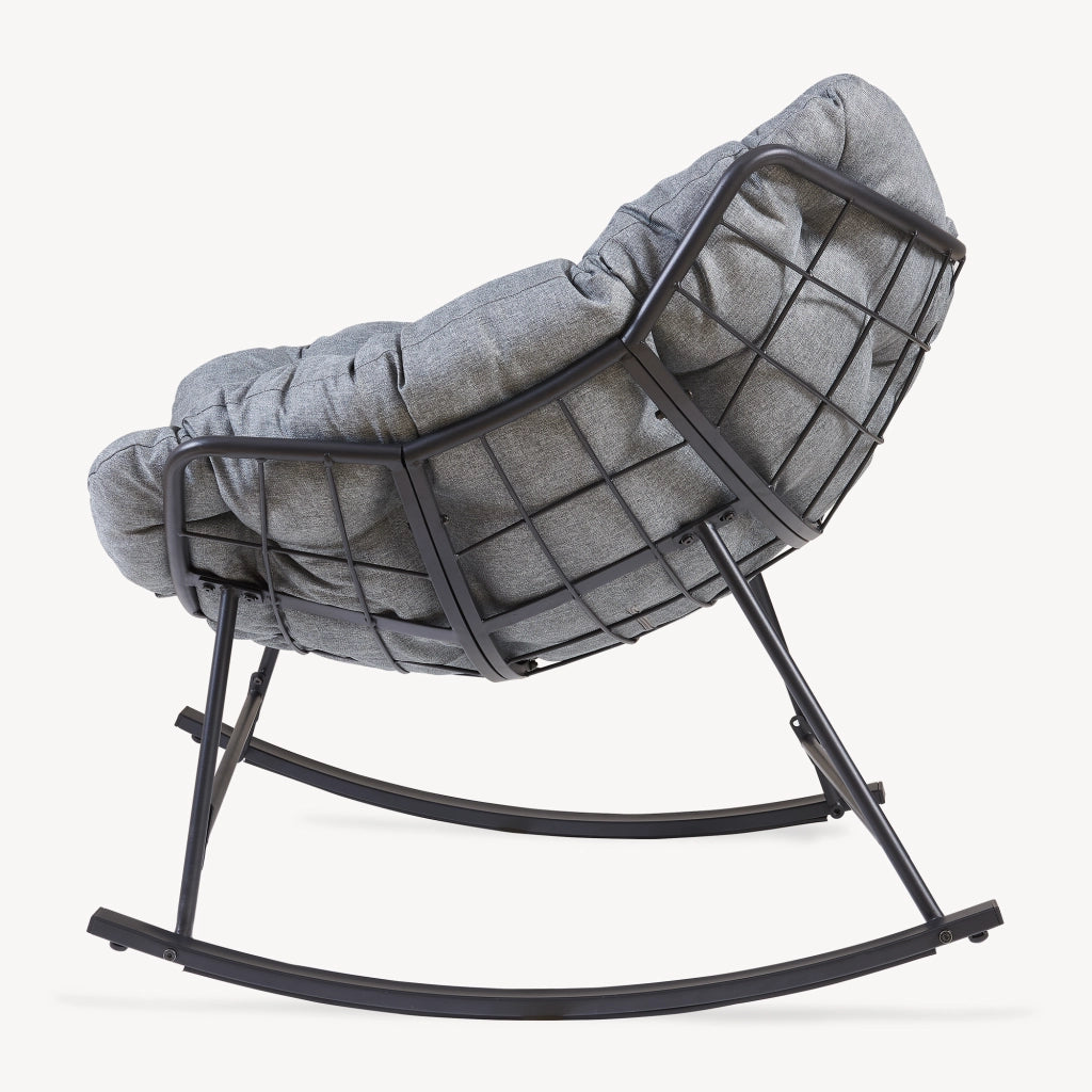 Sedia a Dondolo Villeneuve da Giardino con Cuscino Imbottito 85 x 90 x 91 cm - Nero / Grigio [en.casa]