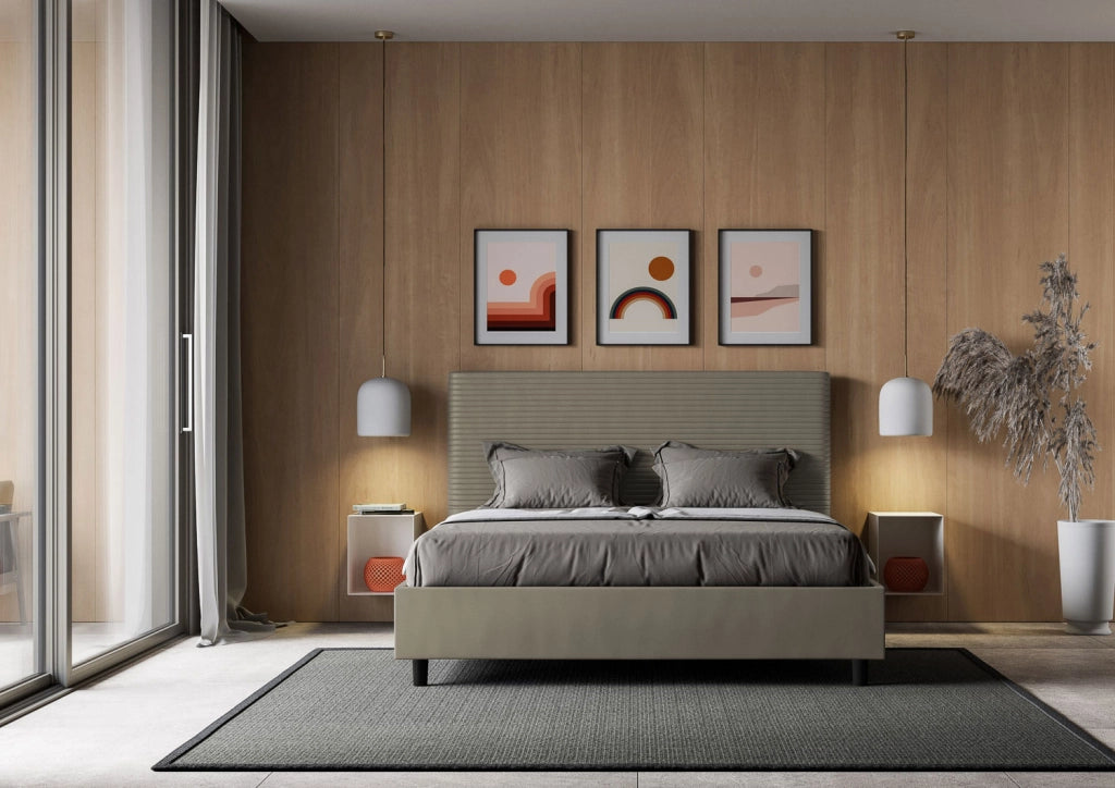 BS COM Letto matrimoniale contenitore doppia alzata imbottito 160x190 similpelle cappuccino