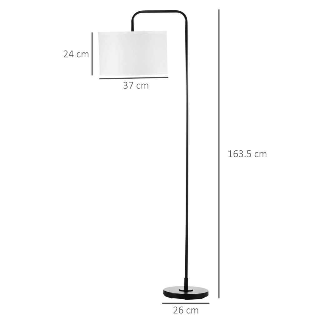 Lampada da Terra Moderna in Acciaio con Paralume in Tessuto Effetto Lino, 64x38x163.5 cm, Bianca e Nera