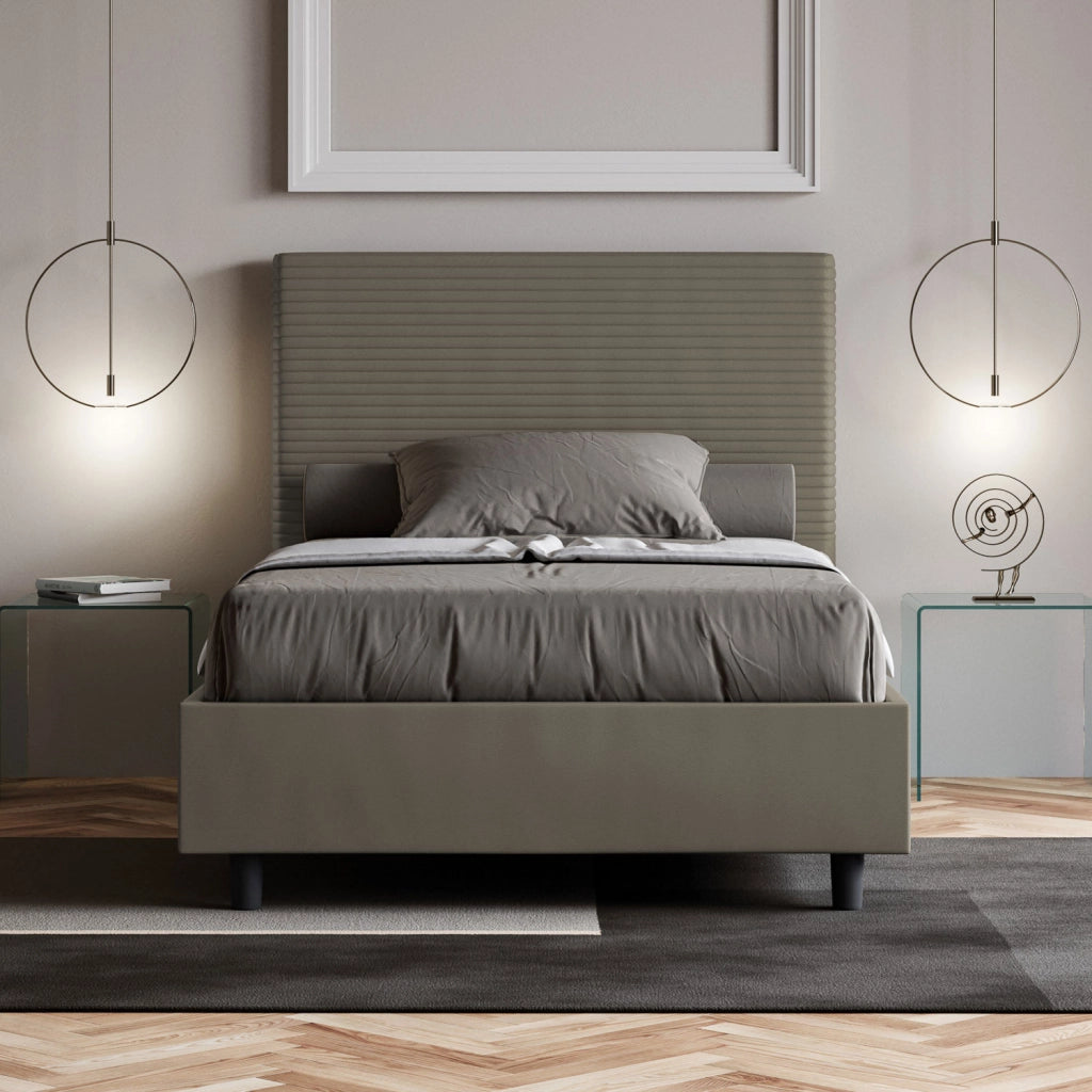 BS COM Letto una piazza e mezza con rete imbottito 120x210 similpelle cappuccino
