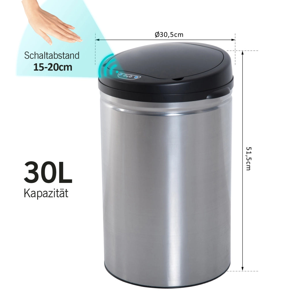 Cestino per rifiuti automatico 30L ¨C Minimal ¨C Nero+Argento
