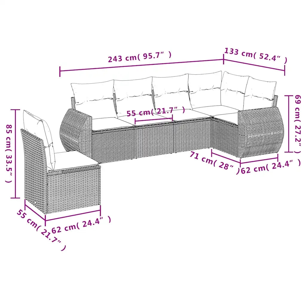 Set Divani da Giardino 6 pz con Cuscini Nero in Polyrattan 3221426