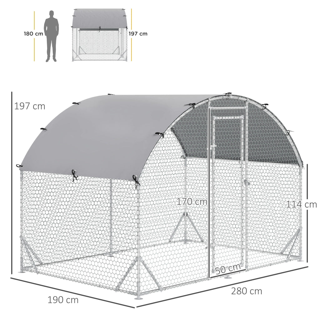 Recinto per Galline in Metallo Galvanizzato con Tetto ¨C Minimal ¨C Argento 280x190x197 cm