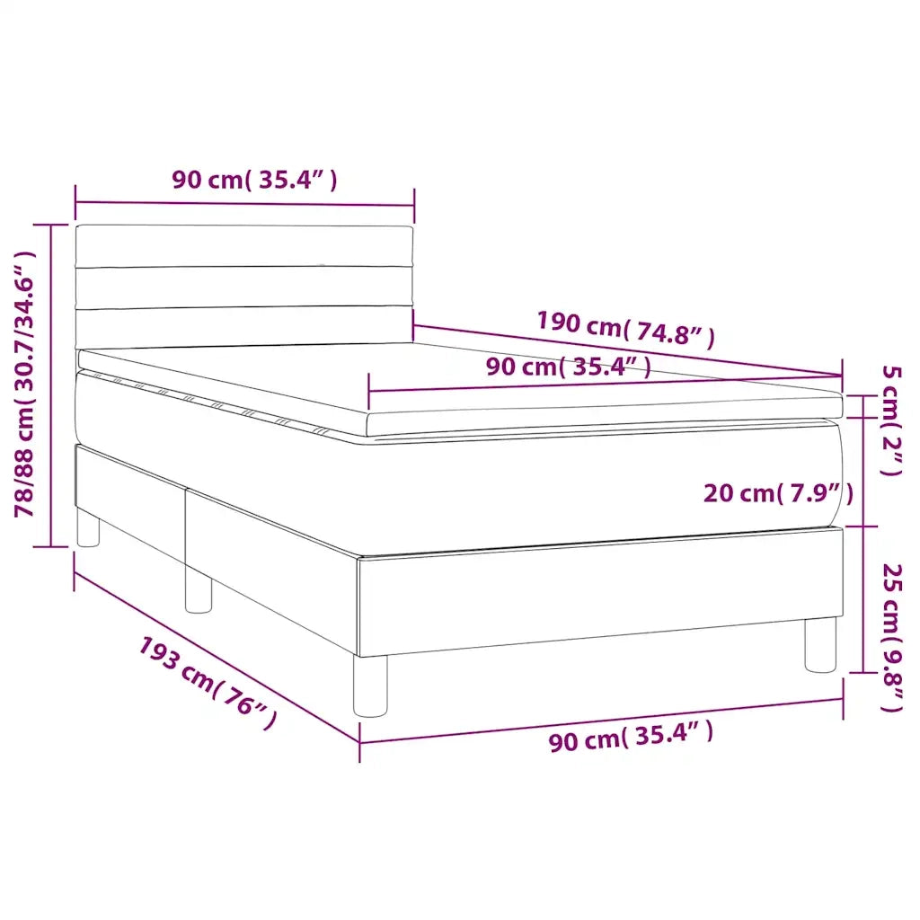 Letto singolo | Letto per adulti | Giroletto a Molle con Materasso Blu 90x190 cm in Tessuto