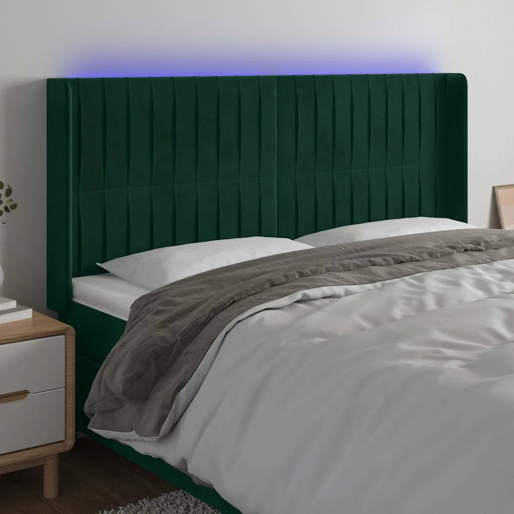 Testiera | Testata a LED Verde Scuro 203x16x118/128 cm in Velluto