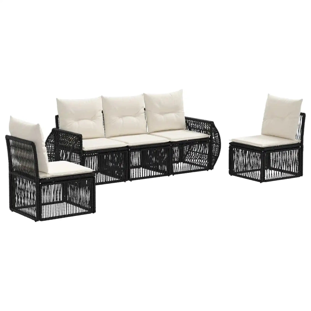 Set Divano da Giardino 5 pz Nero e Bianco Crema polyrattan 3435373