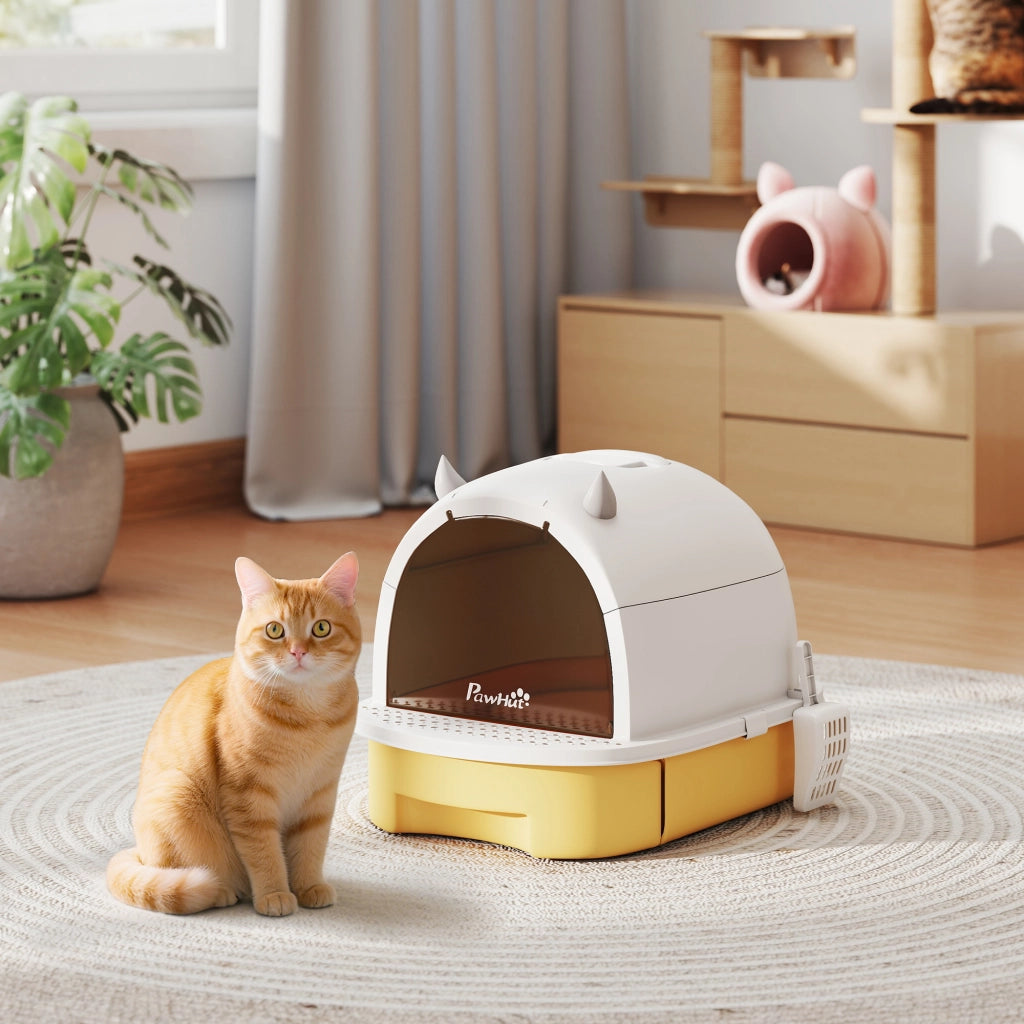 Lettiera per Gatti con Coperchio ¨C Xylo ¨C Porta Traslucida Manico 40,5x52x39cm Giallo