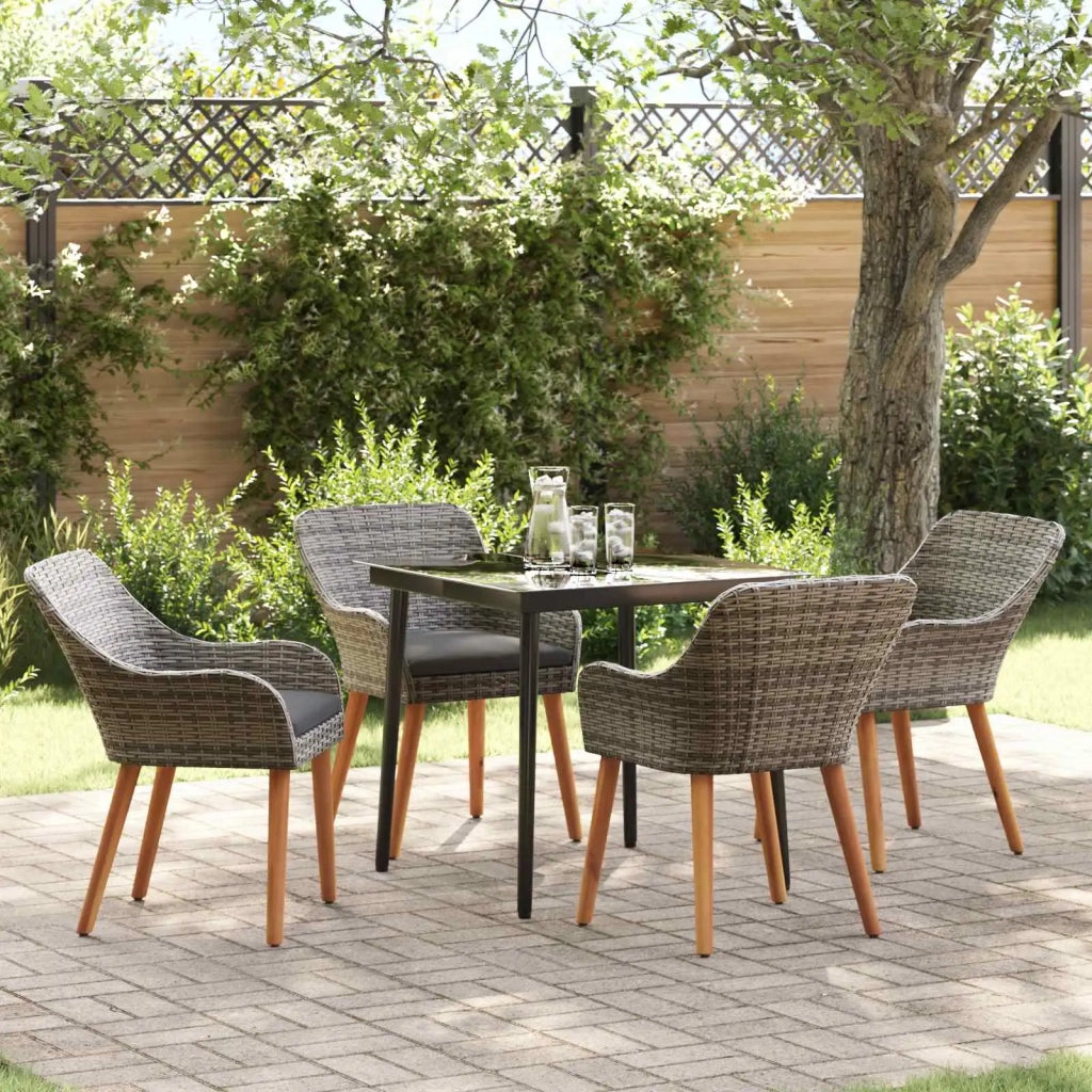 Set da Pranzo per Giardino con cuscino 5 pcs Grigio polyrattan