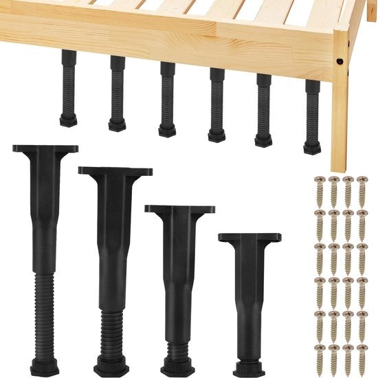 Supporti per mobili adattabili 18,8-37cm - Set di 4 - Sostegno per letto - PVC - Nero - Incluso 24 viti