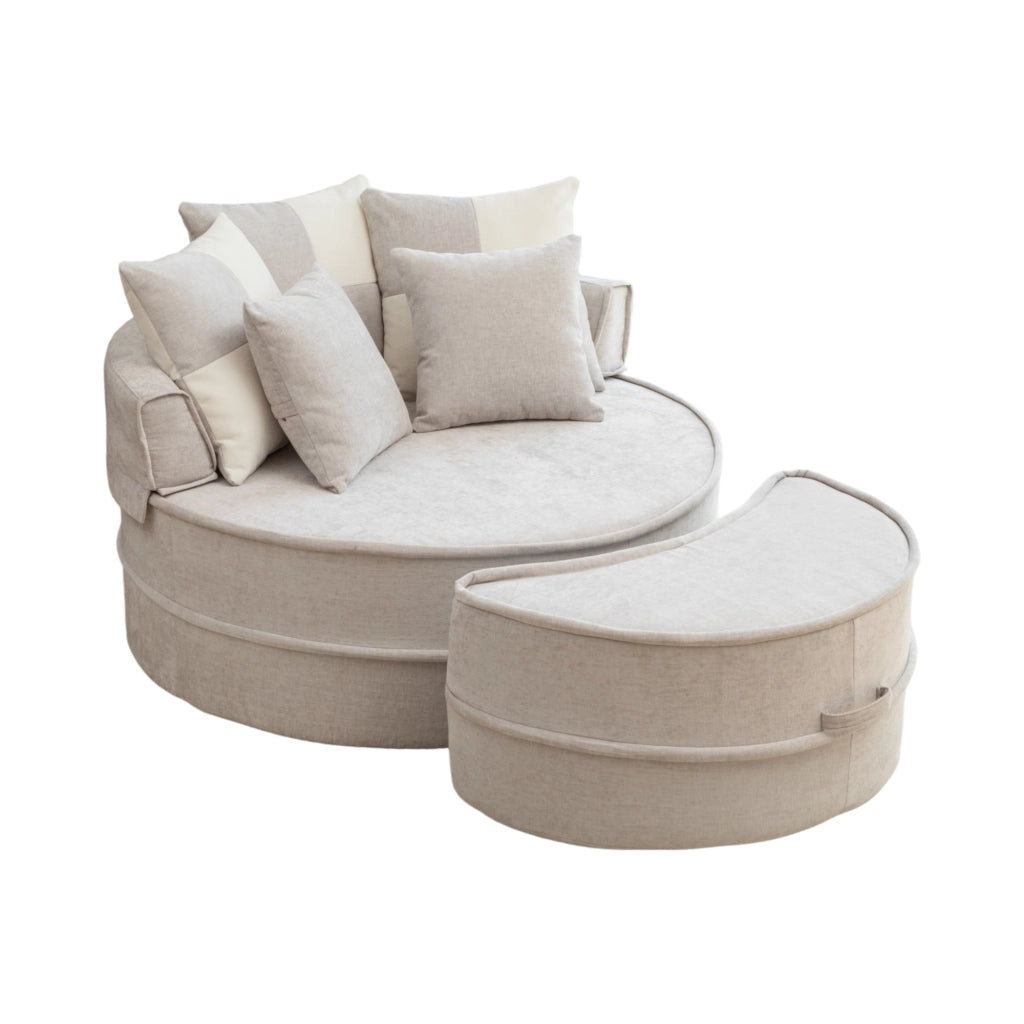 Poltrona Lounge con Ottomana e 5 Cuscini, Senza Montaggio, Chenille, Grigio