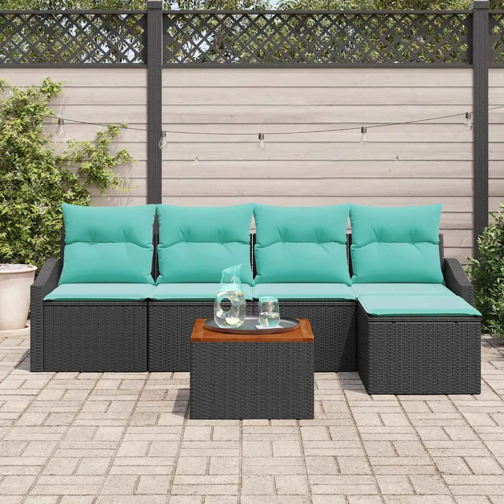 Set Divano da Giardino con cuscino 6 pcs Nero polyrattan 3347823