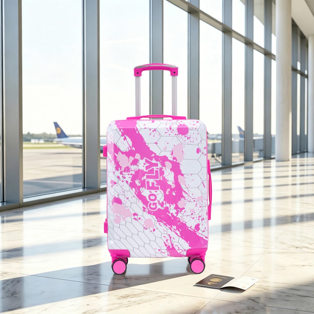 Valigia rigida da 20 pollici con ruote piroettanti, lucchetto a combinazione, struttura in PC rosa 39 × 23,5 × 56 cm