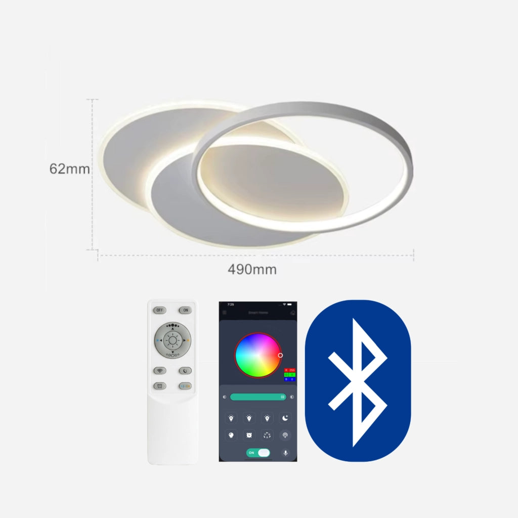 Plafoniera LED 3 Cerchi 70W Ø49cm – Dimmerabile con Telecomando + App, 3 Tonalità CCT 3000K 4200K 6400K, 6.440 lm, Luce 360°, Memoria Impostazioni da Telecomando, Design Moderno