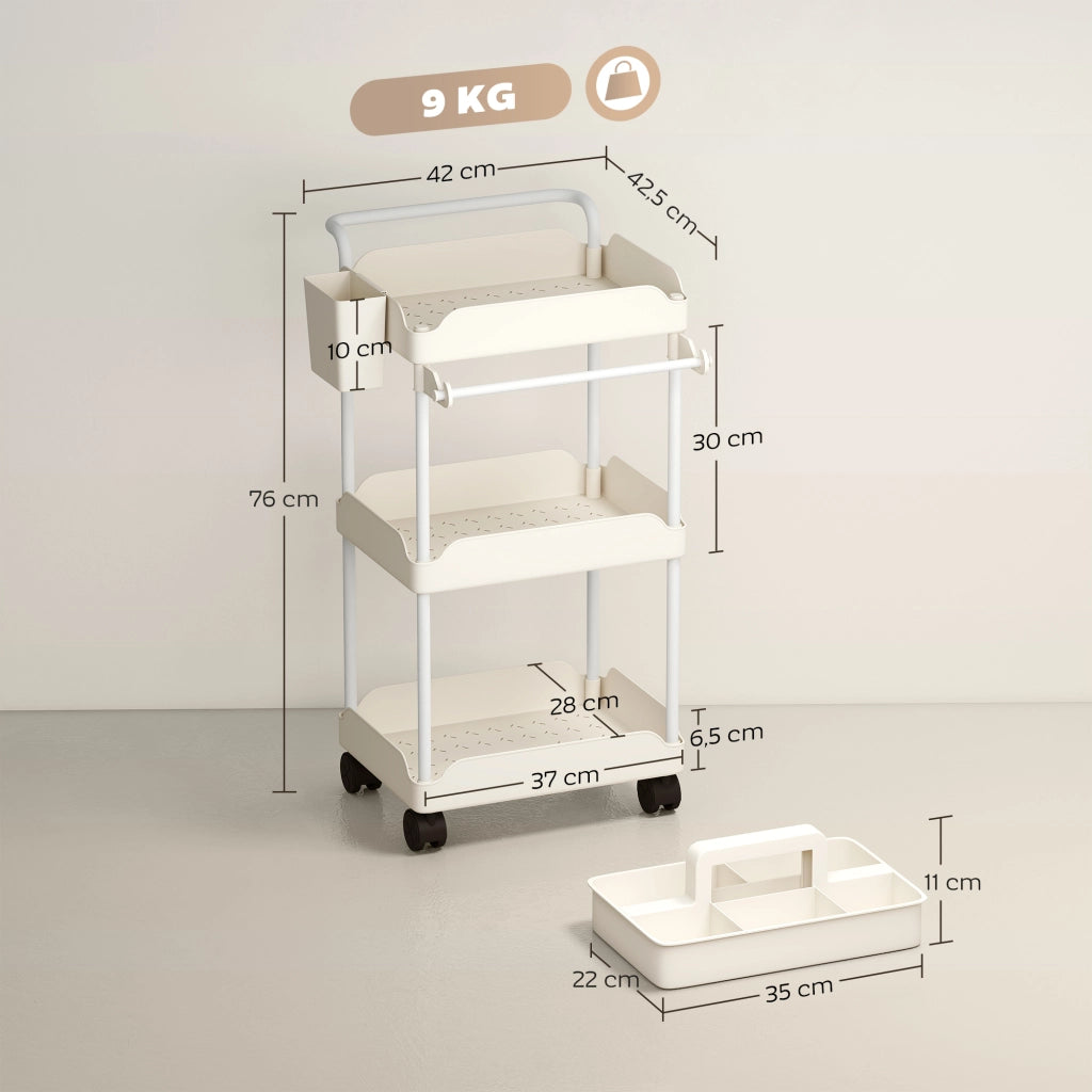 Carrello Ausiliario 3 Ripiani con Ruote ¨C Xylo ¨C Bianco con Cestini Estraibili