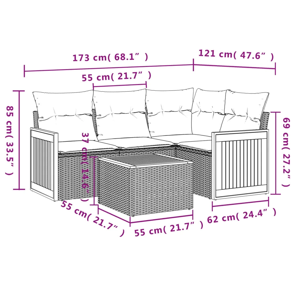 Set Divano da Giardino 5 pz con Cuscini Beige in Polyrattan 3227620